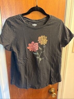Old Navy Gray Tee with Pink and Yellow Floral Print
